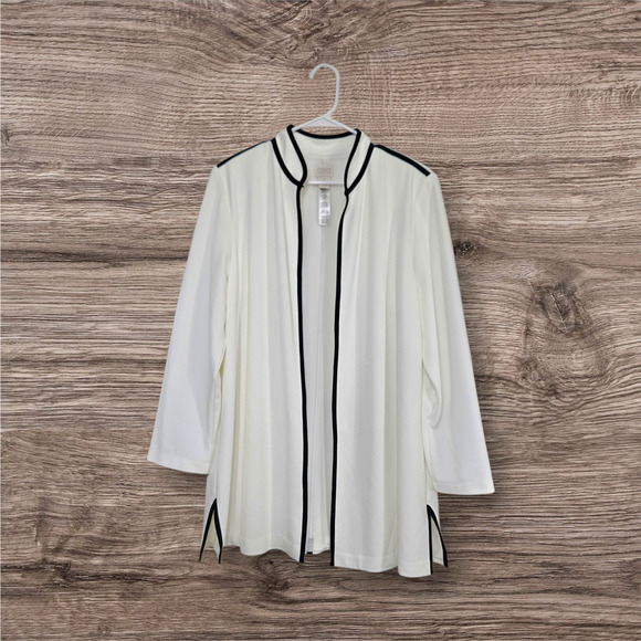 Chicos Double Lined Luxury Classic Travelers Jacket Open Front White Sz 2 Large - Picture 1 of 10